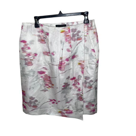 NWT Banana Republic White Pink Floral Abstract Wrap Style Skirt‎ W/pockets-SZ 8 - Picture 1 of 6
